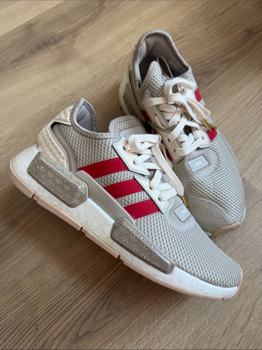 adidas Beige Sneakers with Red Stripes